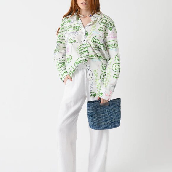 Lingua Franca Tops - NEW Lingua Franca Bonsignor Button Down Shirt Map Print West Village Novelty M